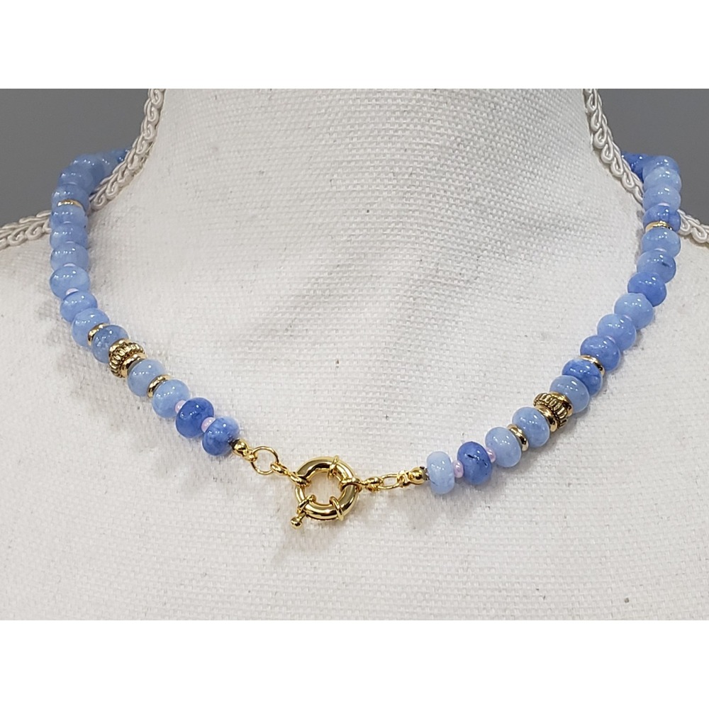 NEW Mayamar Beaded Natural Stone Stacker Necklace Layering Beachy Blues Agate